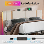 Upholstered Double Bed, USB C LED Storage Frame, Beige Linen