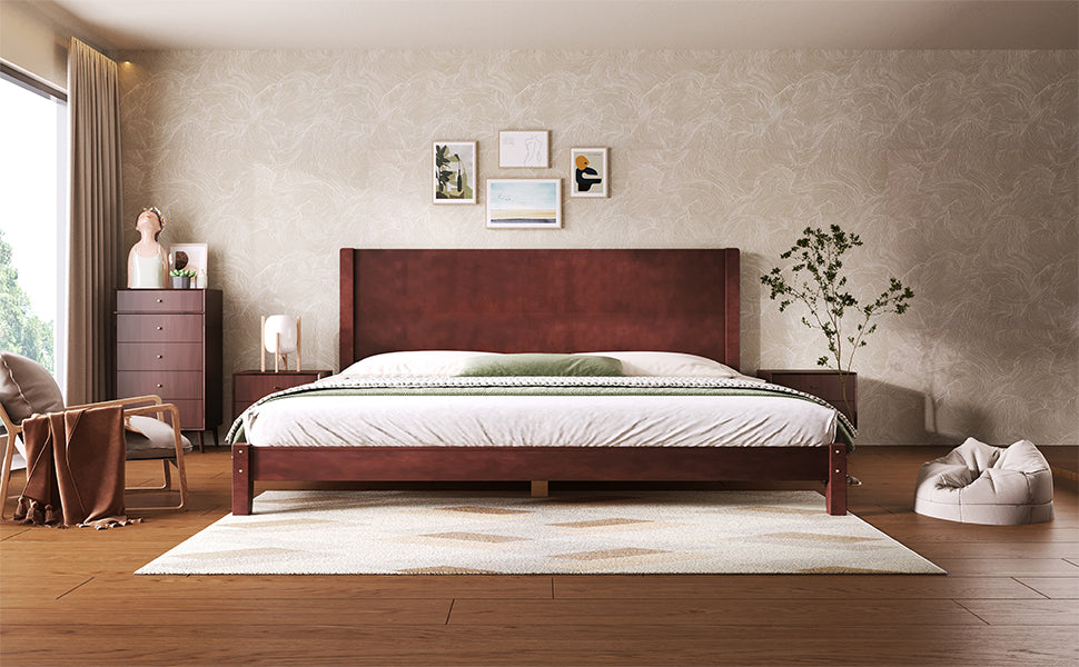 Platform Bed with Headboard and Slatted Base, 180x200cm, Brown Wood