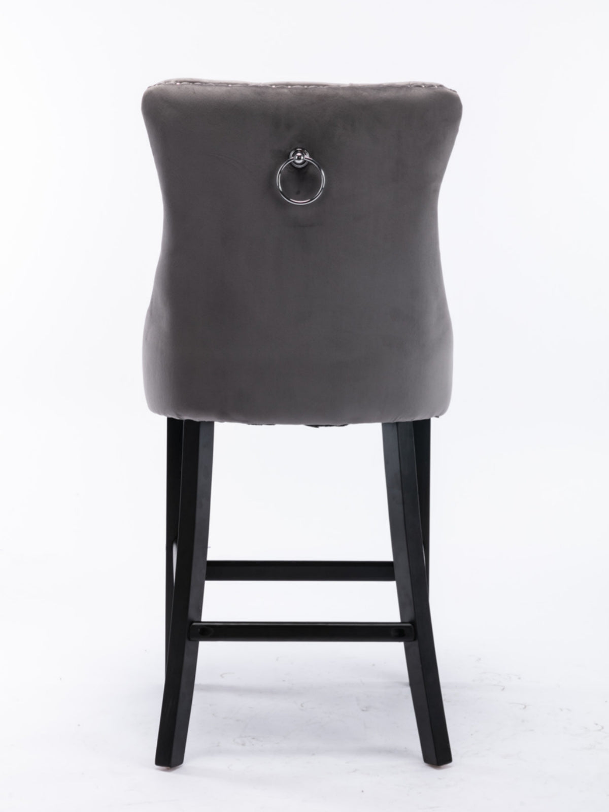 Contemporary Velvet Upholstered Barstools Set of 2 with Button Tufting & Wooden Legs, Gray