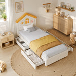 Children's House Bed 90x200 with 4 Drawers, Beige Velvet