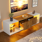 TV Console Cabinet 3-Tier Entertainment Center Glass Shelf 2 Drawers, White