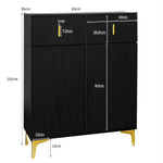 Sideboard/Shoe Cabinet with Adjustable Shelves, Drawers, Gilded Decorations, Black