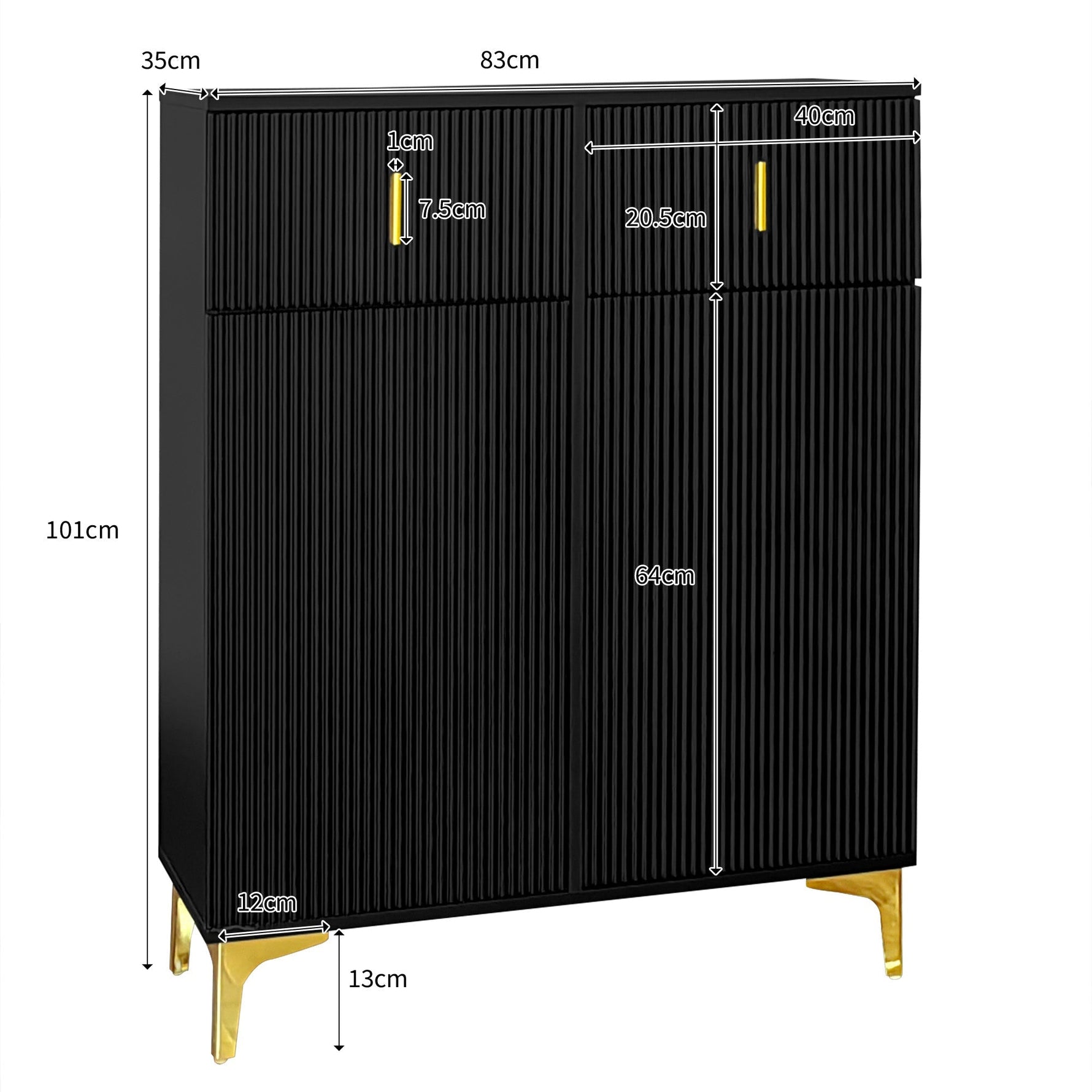 Sideboard/Shoe Cabinet with Adjustable Shelves, Drawers, Gilded Decorations, Black