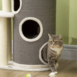 Cat Tree 109cm, Scratching Barrel & Bed, Sisal, White Grey