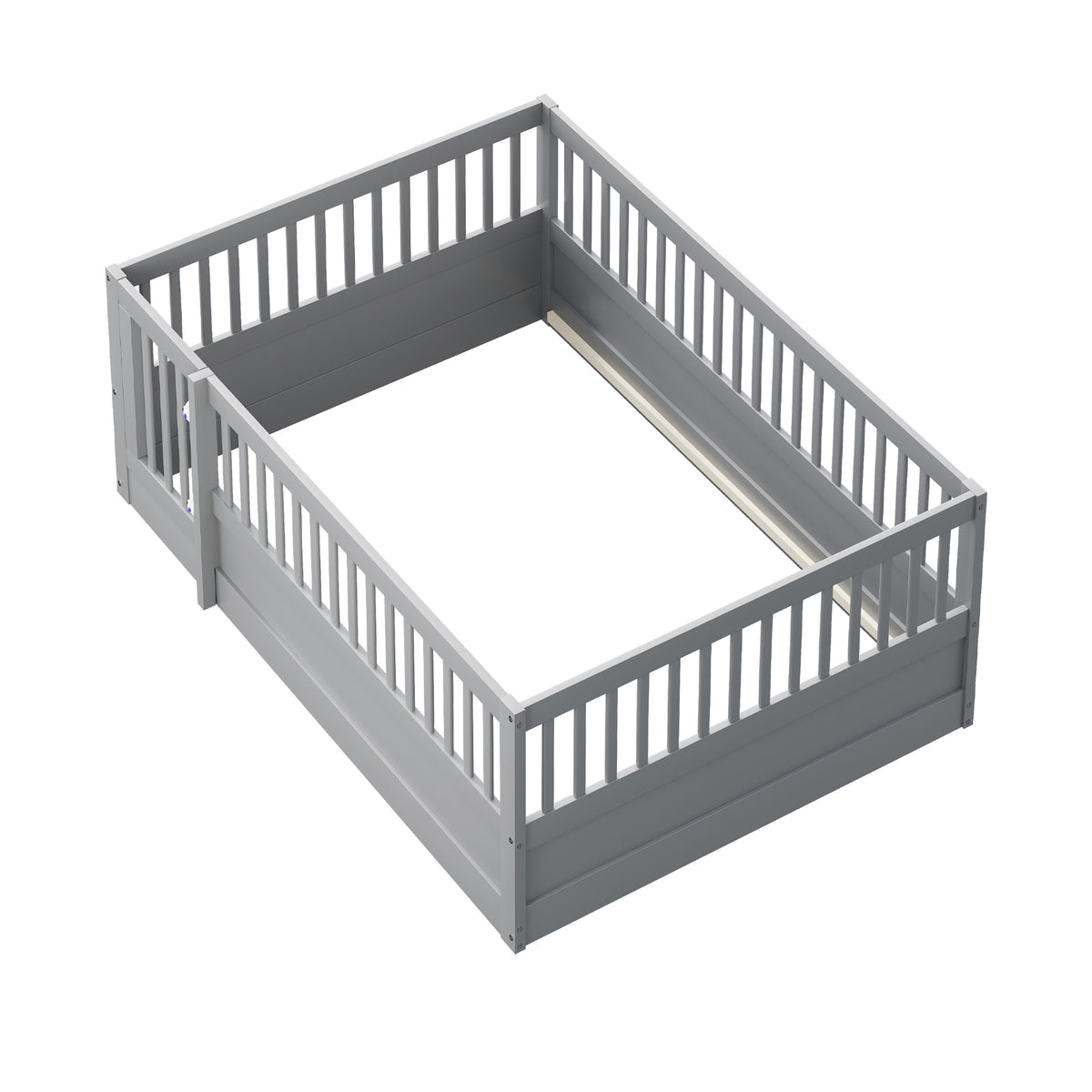 Children's Bed 140x200cm with Railing & Door, Grey Wood