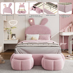 Upholstered Bed Single Bunny Ears LED Storage Stools Velvet Pink 90x200cm
