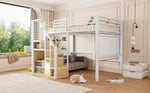 Bunk Bed with Safety Ladder and Storage Area, 140x200cm, White Iron Frame