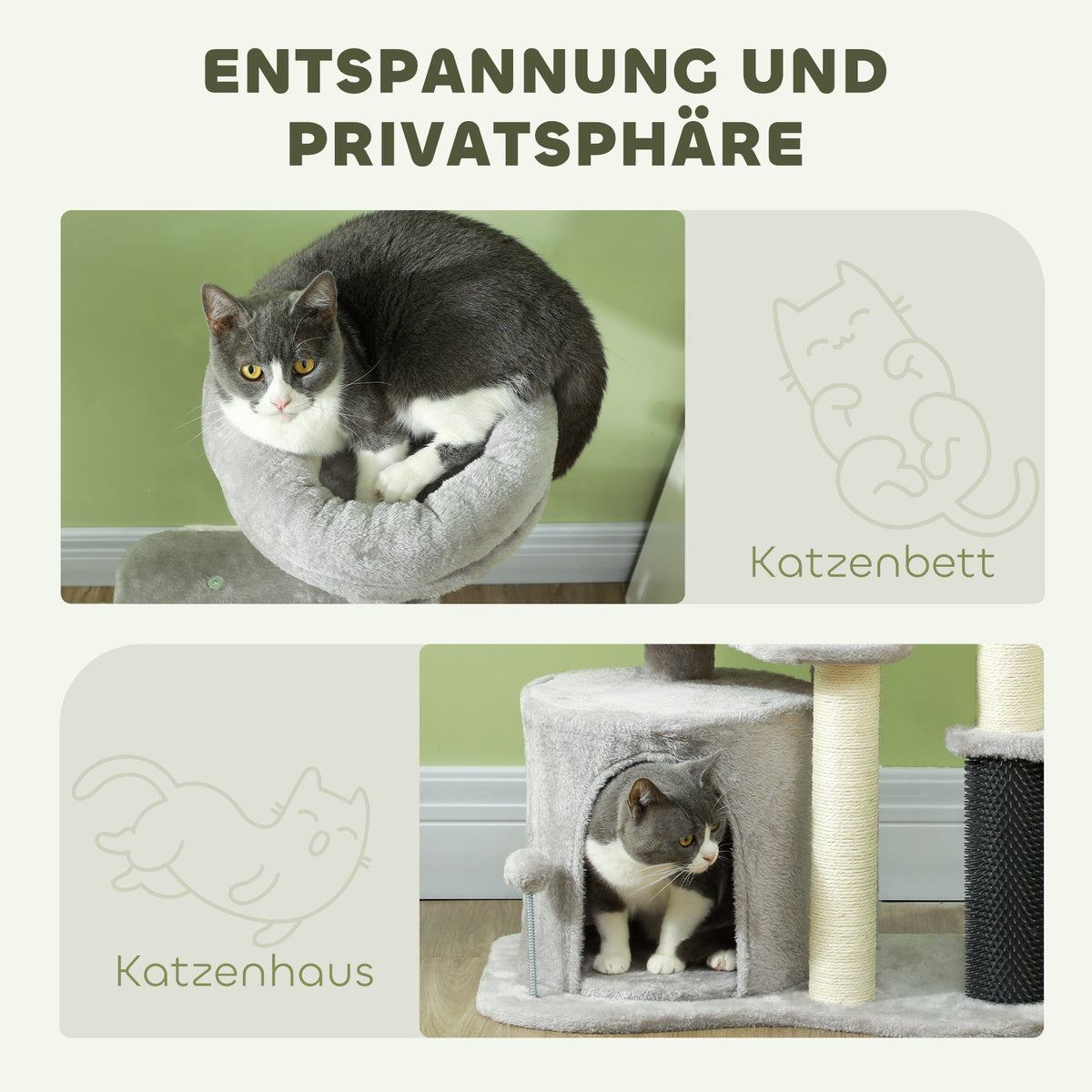 Cat Tree 87 cm, Cave Bed Scratching Post, Light Grey