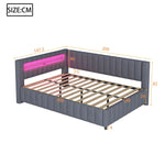 Upholstered Bed/Sofa Bed 140x200 LED Light USB Port Velvet Fabric, Grey