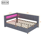 Upholstered Sofa Bed 140x200 with LED & USB, Velvet Grey