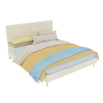 Modern Double Bed with Plaid Headboard, 160x200cm, Beige Fabric