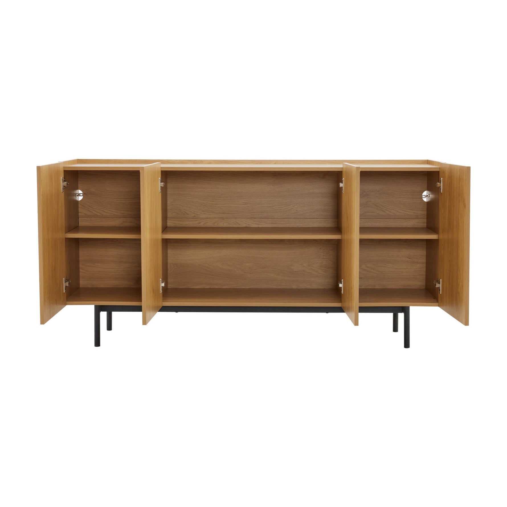 Sideboard living room buffet cabinet with 4 doors and metal inlay natural wood