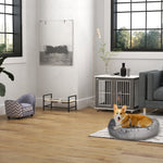 Wooden Dog House, Table Top & Cushion, Grey+White