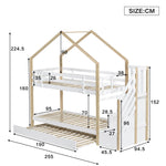 Bunk Bed, Pull-Out Treehouse with Sliding Bed & 3-Drawer Stairs, Natural + White