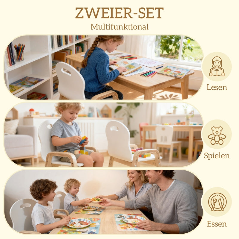 Children's Chair Set Wooden Non-Slip Height Adjustable, White