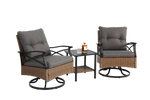 Outdoor Swivel Rocking Chair Set, 3 Pieces with 1 Table and 2 Chairs, 350lb Support, Brown Wicker
