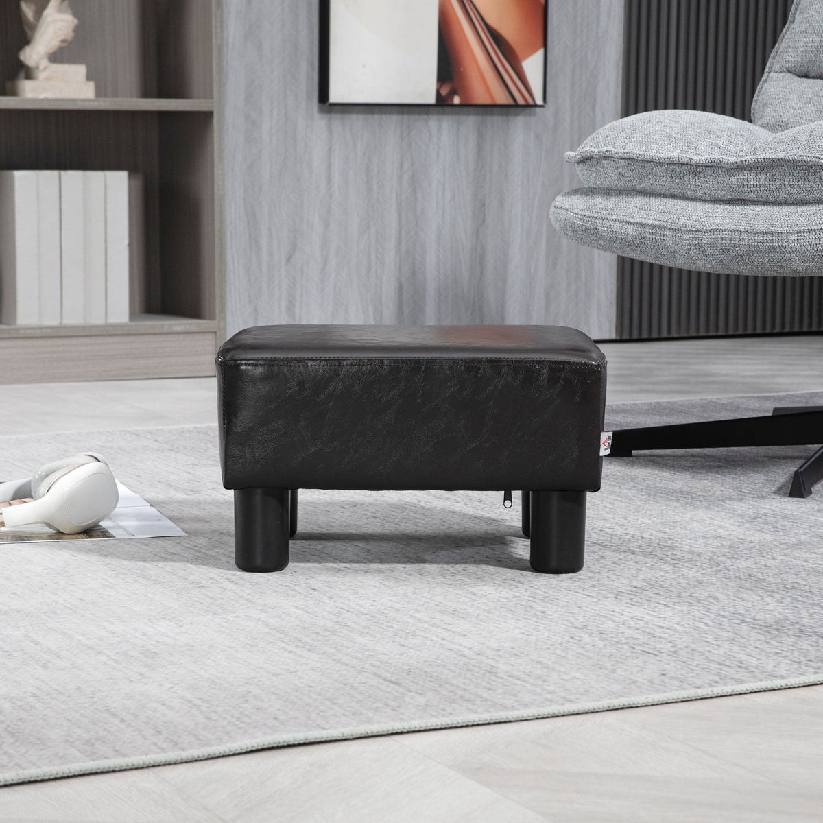 Footstool/Ottoman, Rectangular Footrest, Faux Leather