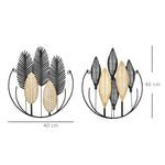 3D Wall Art 2-Set Leaves Decoration, Modern Metal Black and Natural