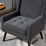 Upholstered Armchair with High-Density Foam and Solid Wood Legs, Black Suede