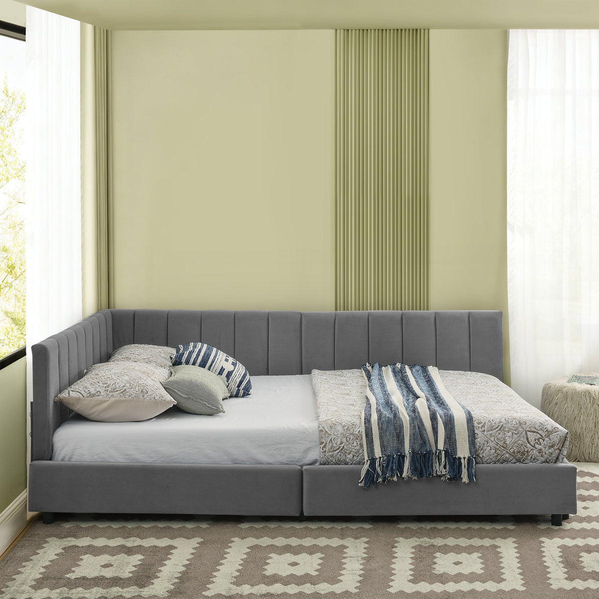 Double Bed 140x200cm High Backrest, Dark Grey Velvet