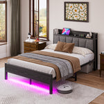 Bed Frame 140x190cm with LED Light & USB Station, Metal