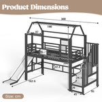 House Loft Bed for Kids with Slide, Storage & LED, Black Metal