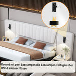 Upholstered Bed, 180*200cm, Extra-Long Backrest, Reading Lamp, USB Port, Hydraulic Storage, Beige Velvet