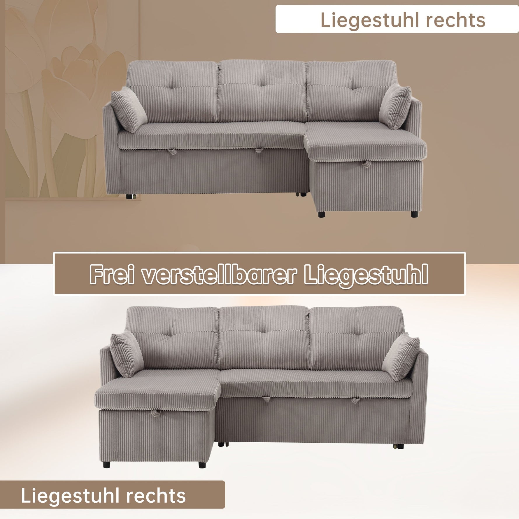 Multi-functional Sofa Bed, Modular L-Shaped Sectional with Storage and Pull-out Bed