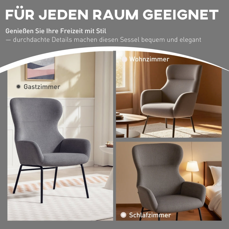 Dining Chair, High Back Thick Padding Metal Legs, Grey