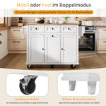 Mobile Kitchen Island Extendable Dining Area with Waste Bin & Drawers, White