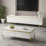 TV Cabinet and Coffee Table Set Modern Luxury High-Gloss Gold Edges Storage - Solid Color