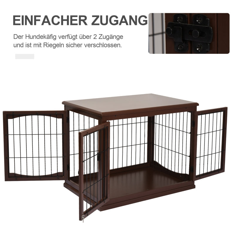 Dog Crate, 2 Entrances, Lockable, MDF and Metal, Brown