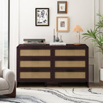 Rattan Cabinet, 130CM Arc Shaped Corner 6-Drawer Storage, Reddish-brown