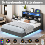 Upholstered Bed 140x200cm, USB & LED, Reversible Headboard, Linen Fabric Grey