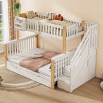 Children's Bunk Bed, Multifunctional Double Bed with Storage, White + Natural Color