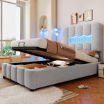 Upholstered Bed 90x200cm Hydraulic Storage LED Adjustable Headboard Velvet Grey