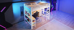Loft Bed 140x200cm Gaming Desk Wardrobe Bookshelf USB LED Metal White