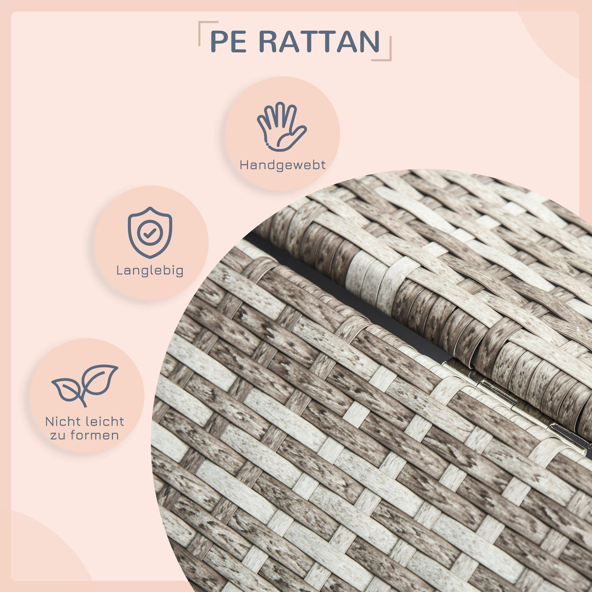 Rattan Dog House with Cushion, Outdoor Kennel, Grey Plastic