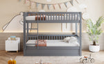 Children's Bunk Bed, 90x200 Hydraulic Storage System, Solid Wood Gray
