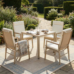 Garden Dining Set, 5 Pieces for 4 People with 1 Table and 4 Chairs, Khaki and Beige Plastic Wood
