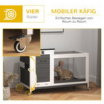 Rabbit Hutch, Free-Range Enclosure with Wheels, Folding Roof, Wooden Dark Grey