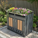 Bin Storage Unit with Planting Area, Lockable Two Doors and Hollow Base, Wood Grain Wood