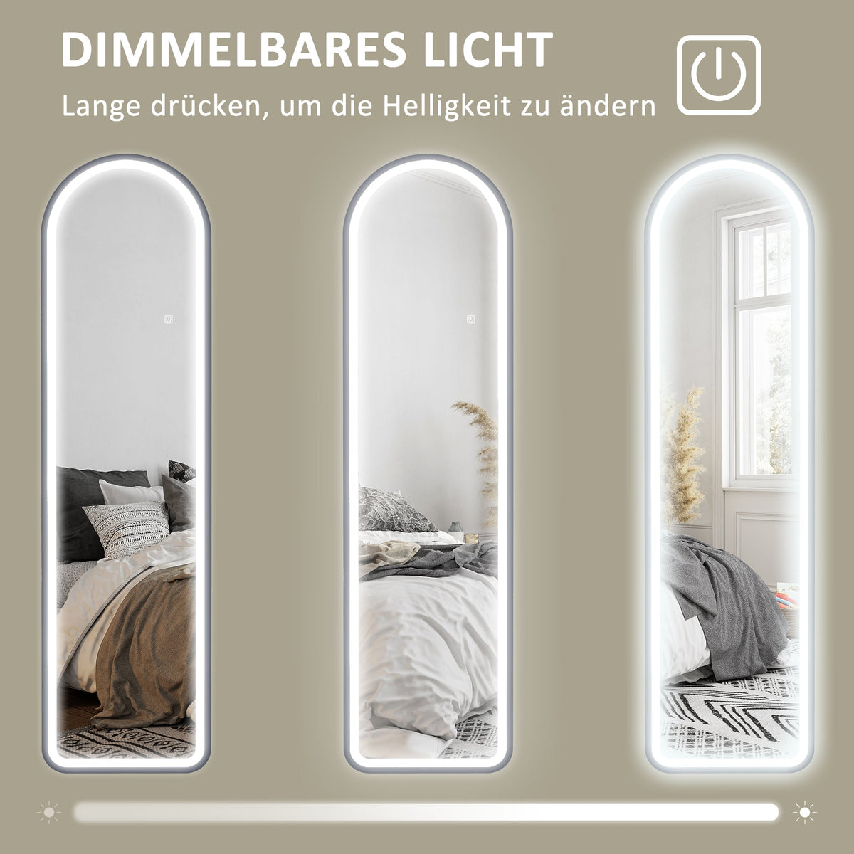 Full-Length Mirror, 150 x 40 cm LED Lighting, 3 Light Colors, Black