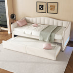 Daybed with Pull-Out Trundle Bed and LED Lighting, 90x200cm, Beige Linen