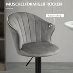 Set of 2 Bar Stools, Swivel Height-Adjustable with Backrest, Velvet Grey