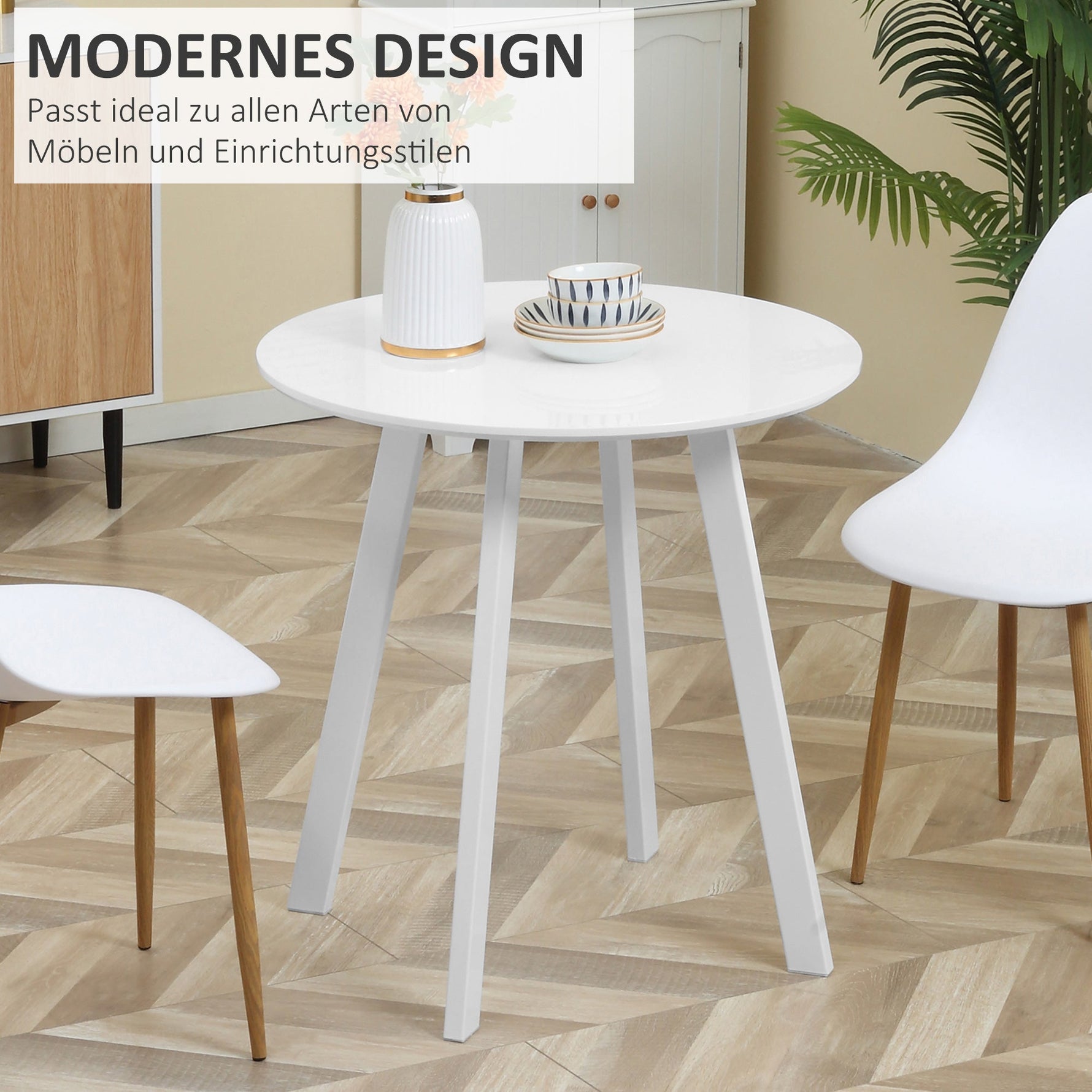 Dining Table Round Kitchen Side Room Angled Legs White 72x72x75cm