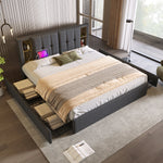 Upholstered Sofa Bed 140x200cm with Storage & LED, Dark Grey Velvet