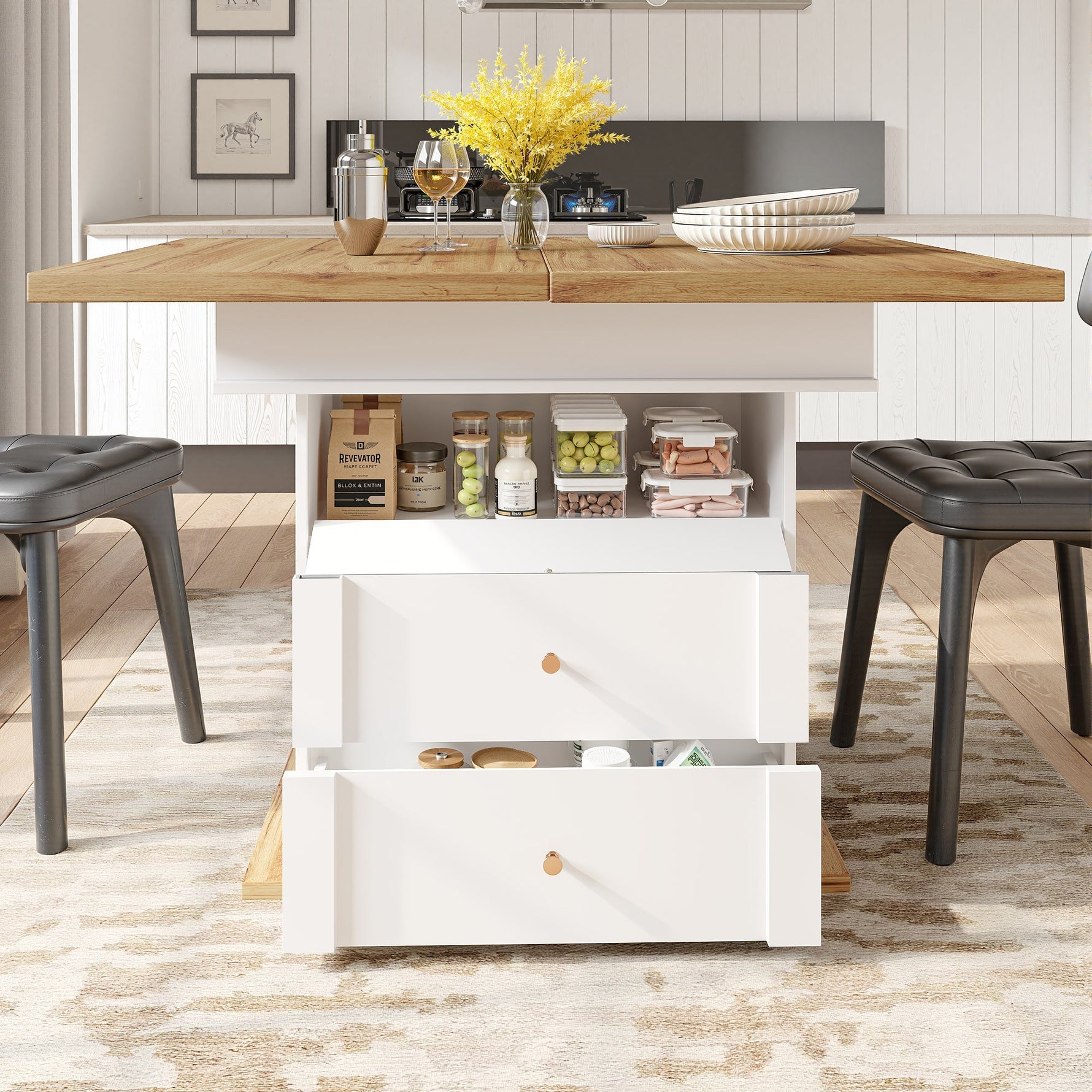 Telescopic Dining Table, Extendable for 4-6 People, White