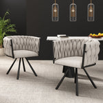 Linen Dining Swivel Chairs, Set of 6, Leisure Armchair with Metal Legs, Beige and Black Linen