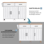 Dining Cart Sideboard 129cm Folding Worktop Storage Cabinet Wheels Reversible Feet - Wood Grain & White